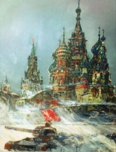 To The Front. War-time Moscow - tempera, canvas