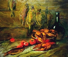 Still Life With Boiled Crawfish - oil, canvas