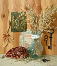 Still Life With Keys And Icon Frame - oil, canvas