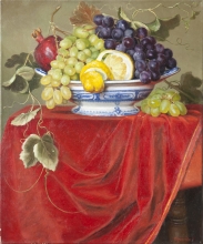 Still Life With Fruit On The Red Velvet - oil, canvas