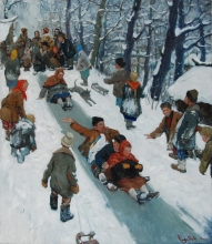 Sledging Down The Hill - oil, canvas