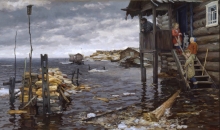Flood. Russian North - oil, canvas