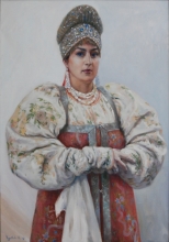 Woman In Kokoshnik - oil, canvas
