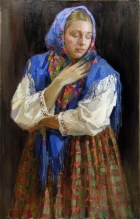 Girl In A Blue Headscarf - oil, canvas