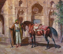 Arab With A Horse - oil, canvas