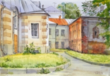 Lutheran Church And Mazepas Palace - watercolors, paper