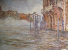 Venice. Fog - watercolors, pastel, white paint, paper