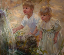 Children At The Fountain - oil, canvas