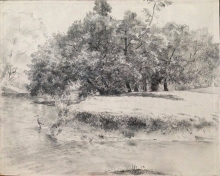 Trees By The Creek - pencil, paper