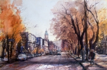 Fall On Avenue Laurier. Montreal - watercolor, paper Arches