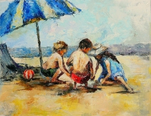 Children On The Beach - oil, canvas