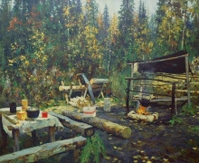 At The Bonfire - oil, canvas