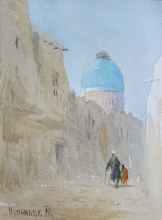 Street With A Dome Of The Mosque - watercolor, paper Arches