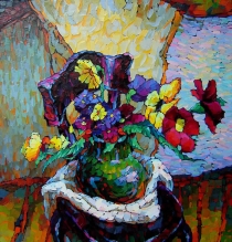 Flowers On The Black Chair - oil, canvas