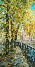 Leaf Fall At Griboedov Canal - oil, canvas