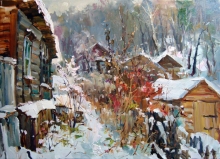 Winter In The Yard - oil, canvas
