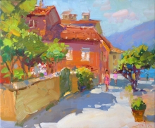 Sunny Street In Kotor - oil, canvas