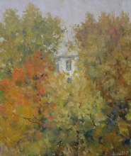 Autumn: View Out Of The Window - oil, cardboard