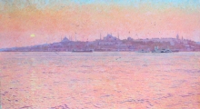 Panorama Of Istanbul Trough The Bosporus - oil, canvas