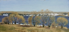 The Velikaya River. Spring. Sketch - oil, cardboard