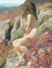 Nude In A Romantic Spring Landscape - oil, canvas