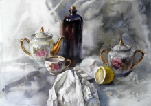 Tea With Balm - watercolors, paper