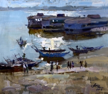 Burma, The Rangoon River - oil, canvas