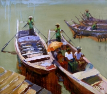 Burma. Watermen Carries - oil, canvas