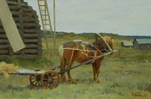 Horse At The Mill - oil, canvas