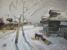 Russian Village - oil, canvas