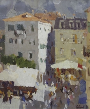 Town Square - oil, canvas