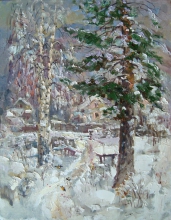 Winter In The Village - oil, canvas