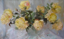 Still Life With Yellow Roses - oil, canvas
