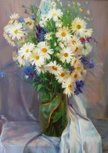 Still Life With Chamomiles and Cornflowers - oil, canvas