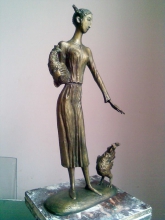 A Girl And A Rooster - bronze