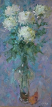 White Chrysanthemums - oil, canvas