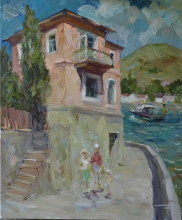 House By The Sea - oil, canvas