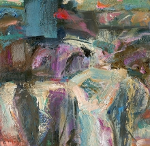 Mountain Lake After Rain - oil, fiberboard