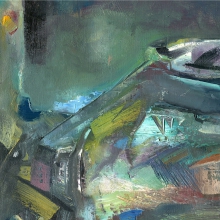 A Town In The Mountains - oil, canvas on cardboard