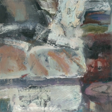 Landscape With A Red Boat - oil, paper