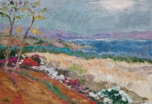 Galilean Lake. Overcast Morning - oil, canvas