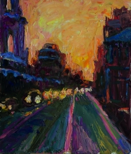 City. Sunset - oil, canvas