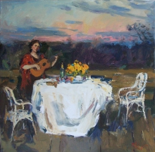 Evening On The Terrace - oil, canvas