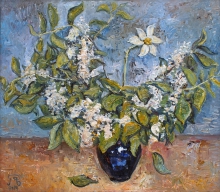 Narcissus And Bird Cherry - oil, canvas