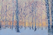 March Morning. Birch Trees. Pereslavl-Zalessky - oil, cardboard