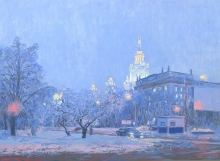Twilight. View Of Moscow State University Building - oil, canvas