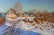 Mansion Covered With Snow - oil, canvas