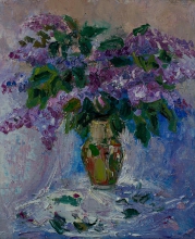 Lilac in A Green Vase - oil, canvas