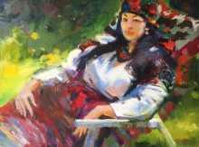 Gutzul Woman In A Beach Chair - oil, canvas