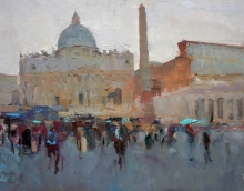 Saint Peters Cathedral. Drizzling - oil, cardboard